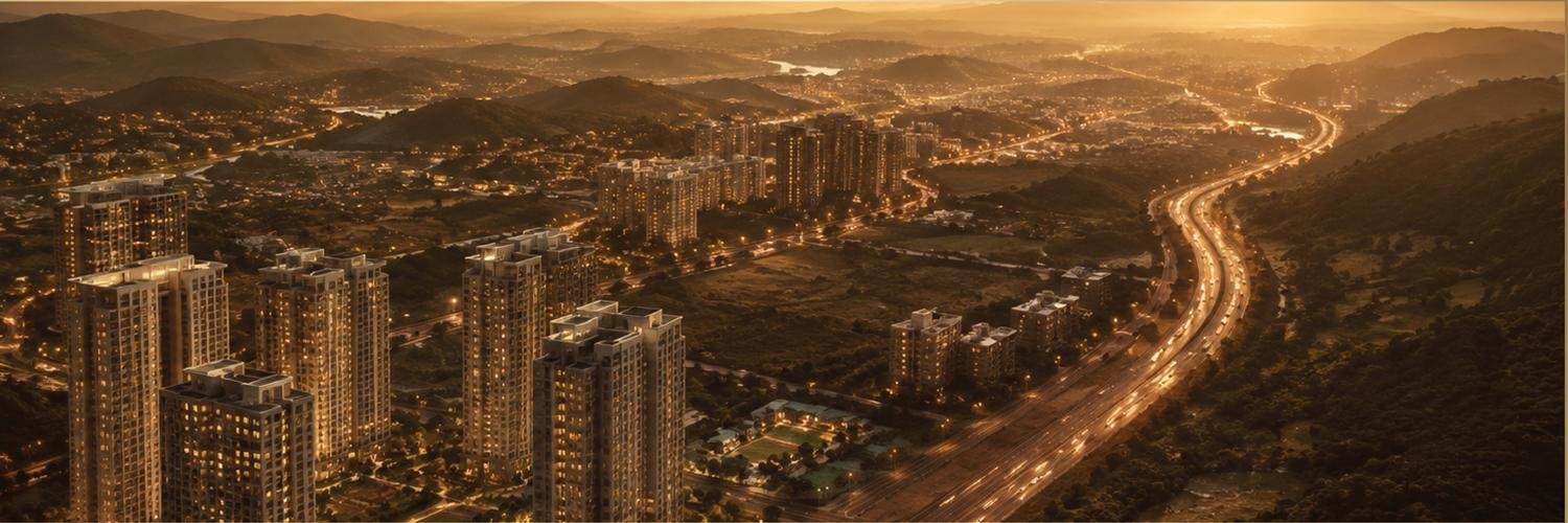 Aerial view of Dhanori and its road links, Pune
